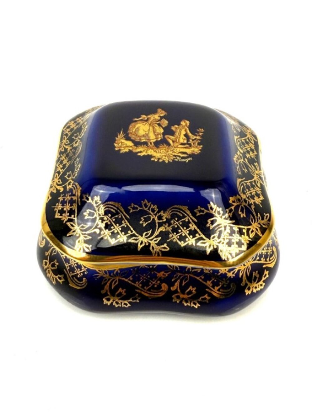 LIMOGES FRANCE Ornate Gold Gilded Cobalt Blue Porcelain Trinket‎ Box - Picture 2 of 13